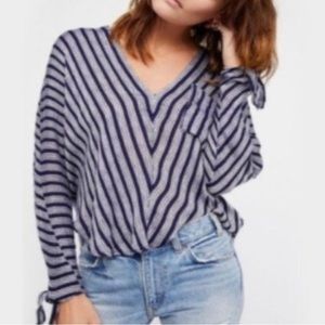 Free People Blue and White Striped Top
